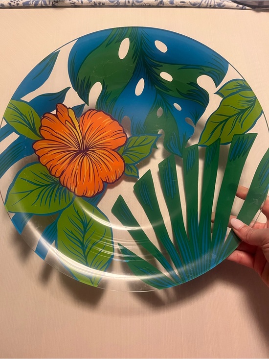 Other - Tropical Hibiscus Decorative Shallow Bowl- Orange & Green